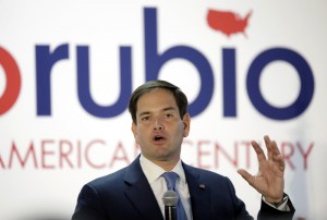 Republican presidential candidate Marco Rubio speaks during a campaign rally at the Utah State Fairpark Monday, Oct. 19, 2015, in Salt Lake City. (AP Photo/Rick Bowmer) ORG XMIT: UTRB103